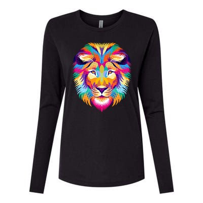 Colorful Abstract Lion Womens Cotton Relaxed Long Sleeve T-Shirt