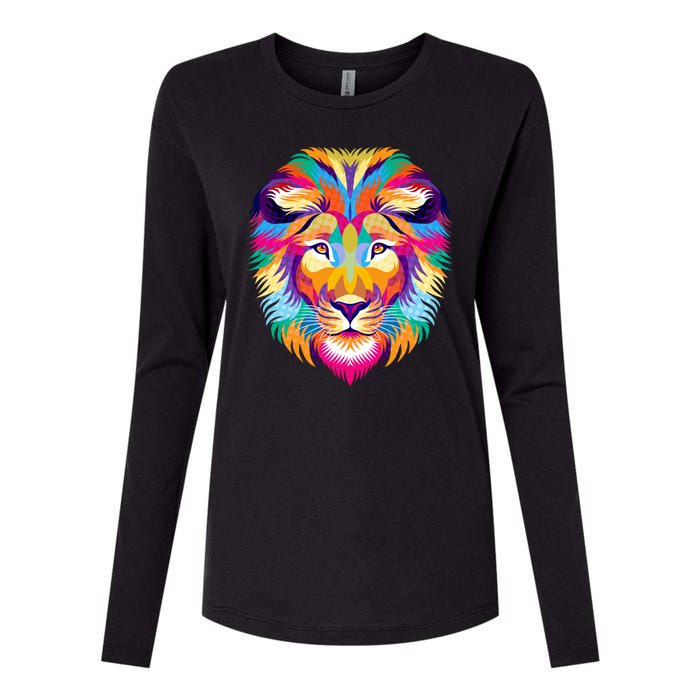 Colorful Abstract Lion Womens Cotton Relaxed Long Sleeve T-Shirt