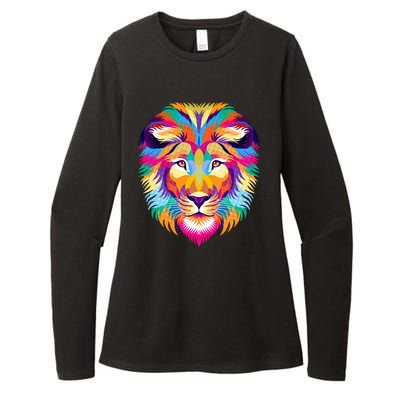 Colorful Abstract Lion Womens CVC Long Sleeve Shirt