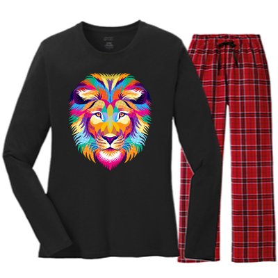 Colorful Abstract Lion Women's Long Sleeve Flannel Pajama Set 