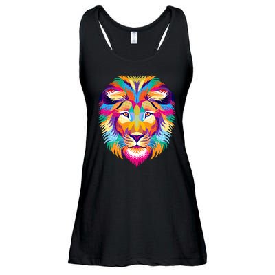 Colorful Abstract Lion Ladies Essential Flowy Tank