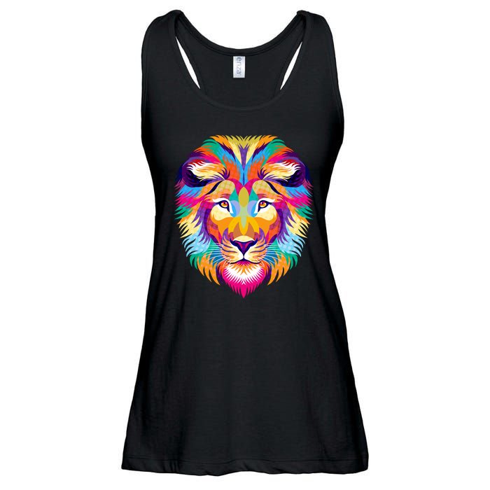 Colorful Abstract Lion Ladies Essential Flowy Tank