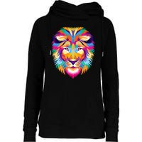 Colorful Abstract Lion Womens Funnel Neck Pullover Hood