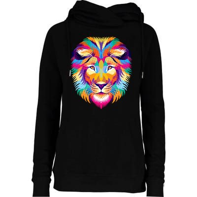 Colorful Abstract Lion Womens Funnel Neck Pullover Hood