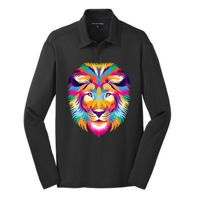 Colorful Abstract Lion Silk Touch Performance Long Sleeve Polo