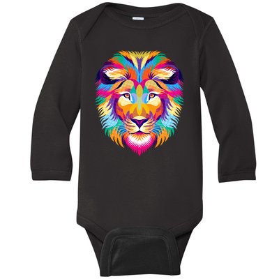 Colorful Abstract Lion Baby Long Sleeve Bodysuit