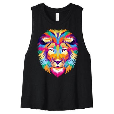 Colorful Abstract Lion Women's Racerback Cropped Tank