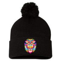 Colorful Abstract Lion Pom Pom 12in Knit Beanie