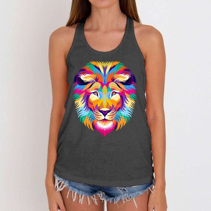 Colorful Abstract Lion Women's Knotted Racerback Tank