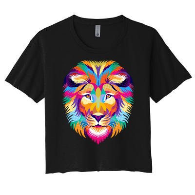 Colorful Abstract Lion Women's Crop Top Tee