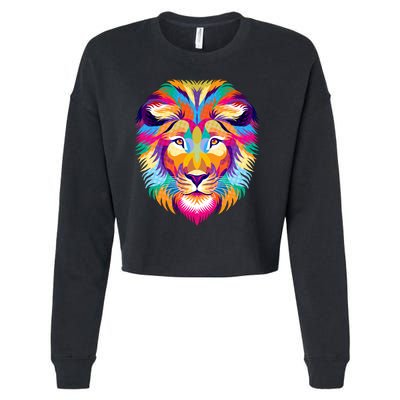 Colorful Abstract Lion Cropped Pullover Crew