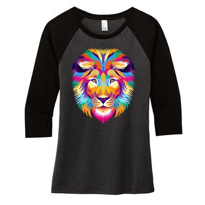 Colorful Abstract Lion Women's Tri-Blend 3/4-Sleeve Raglan Shirt