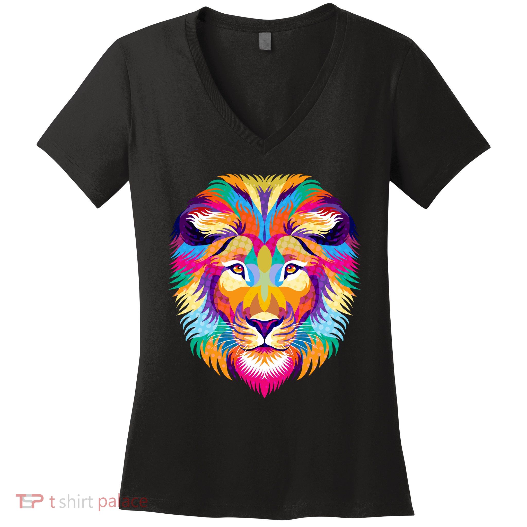 Colorful Abstract Lion Women's V-Neck T-Shirt