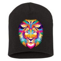 Colorful Abstract Lion Short Acrylic Beanie