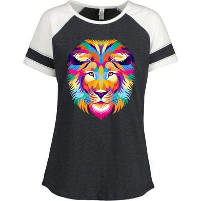 Colorful Abstract Lion Enza Ladies Jersey Colorblock Tee