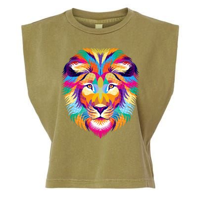 Colorful Abstract Lion Garment-Dyed Women's Muscle Tee