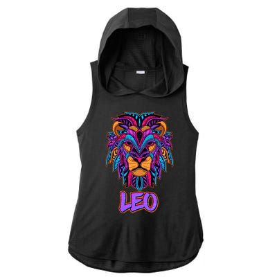 Colorful Abstract Lion Leo Zodiac Ladies PosiCharge Tri-Blend Wicking Draft Hoodie Tank