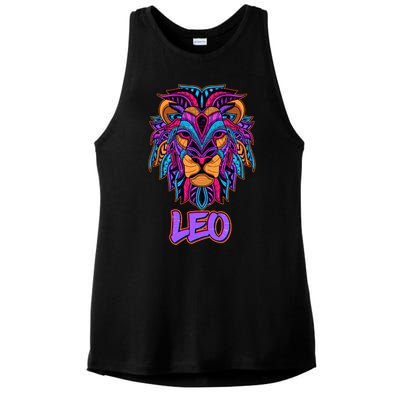 Colorful Abstract Lion Leo Zodiac Ladies PosiCharge Tri-Blend Wicking Tank