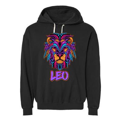 Colorful Abstract Lion Leo Zodiac Garment-Dyed Fleece Hoodie