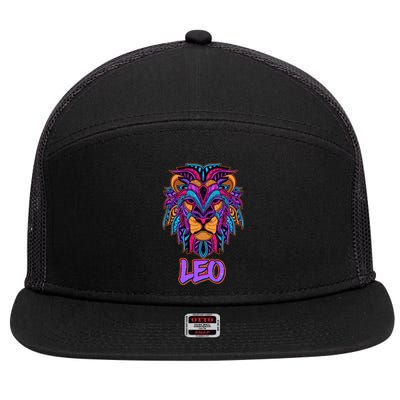 Colorful Abstract Lion Leo Zodiac 7 Panel Mesh Trucker Snapback Hat