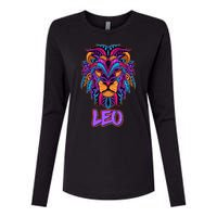 Colorful Abstract Lion Leo Zodiac Womens Cotton Relaxed Long Sleeve T-Shirt