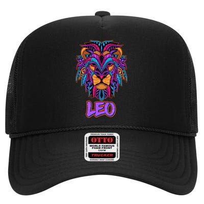 Colorful Abstract Lion Leo Zodiac High Crown Mesh Back Trucker Hat