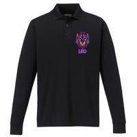 Colorful Abstract Lion Leo Zodiac Performance Long Sleeve Polo