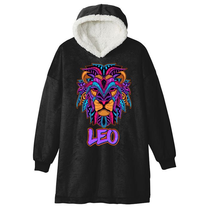 Colorful Abstract Lion Leo Zodiac Hooded Wearable Blanket