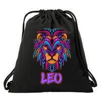 Colorful Abstract Lion Leo Zodiac Drawstring Bag