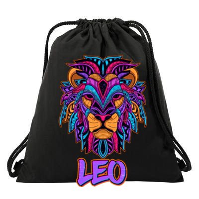 Colorful Abstract Lion Leo Zodiac Drawstring Bag