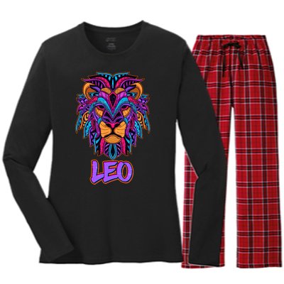 Colorful Abstract Lion Leo Zodiac Women's Long Sleeve Flannel Pajama Set 