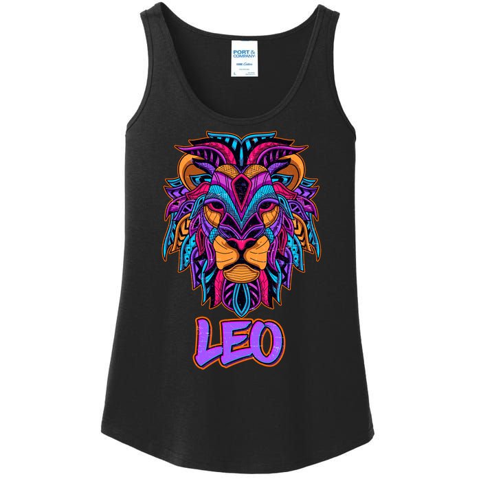 Colorful Abstract Lion Leo Zodiac Ladies Essential Tank