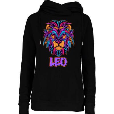 Colorful Abstract Lion Leo Zodiac Womens Funnel Neck Pullover Hood