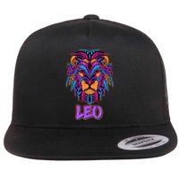 Colorful Abstract Lion Leo Zodiac Flat Bill Trucker Hat