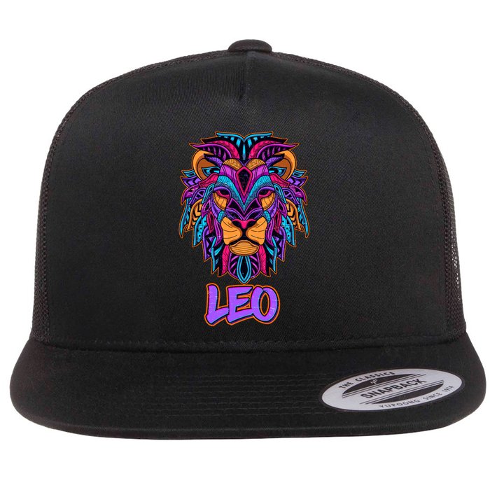 Colorful Abstract Lion Leo Zodiac Flat Bill Trucker Hat