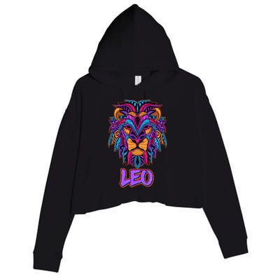 Colorful Abstract Lion Leo Zodiac Crop Fleece Hoodie