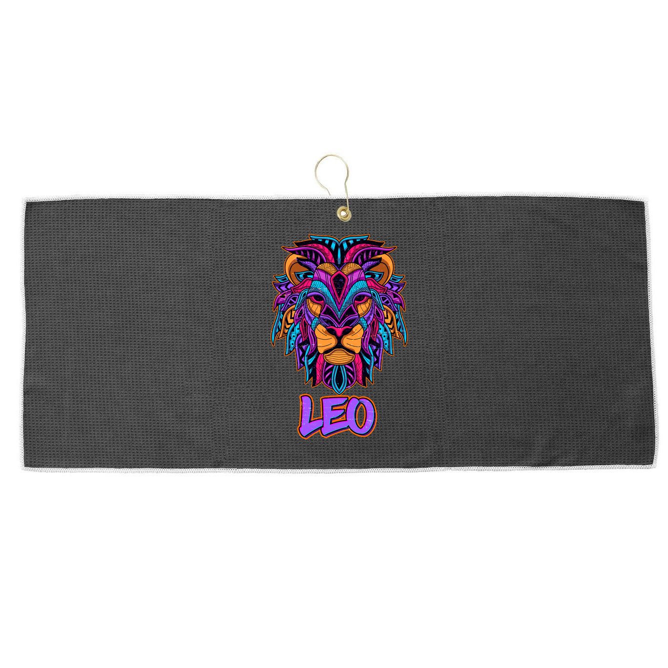 Colorful Abstract Lion Leo Zodiac Large Microfiber Waffle Golf Towel