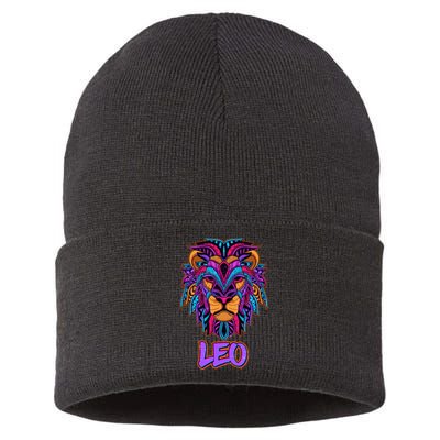 Colorful Abstract Lion Leo Zodiac Sustainable Knit Beanie