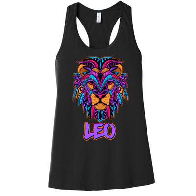 Colorful Abstract Lion Leo Zodiac Women's Racerback Tank