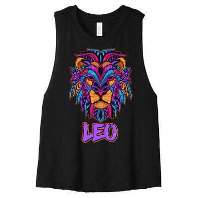 Colorful Abstract Lion Leo Zodiac Women's Racerback Cropped Tank