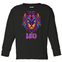 Colorful Abstract Lion Leo Zodiac Toddler Long Sleeve Shirt