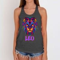 Colorful Abstract Lion Leo Zodiac Women's Knotted Racerback Tank