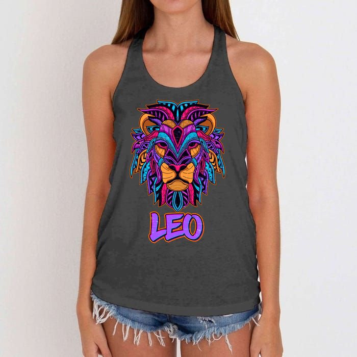 Colorful Abstract Lion Leo Zodiac Women's Knotted Racerback Tank