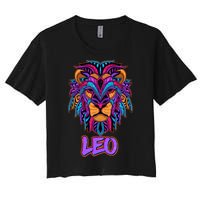 Colorful Abstract Lion Leo Zodiac Women's Crop Top Tee