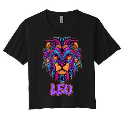 Colorful Abstract Lion Leo Zodiac Women's Crop Top Tee