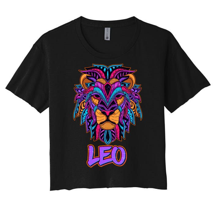 Colorful Abstract Lion Leo Zodiac Women's Crop Top Tee