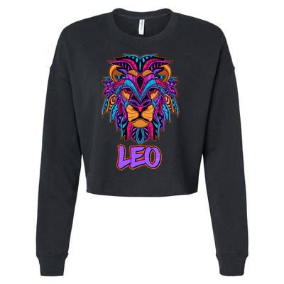 Colorful Abstract Lion Leo Zodiac Cropped Pullover Crew