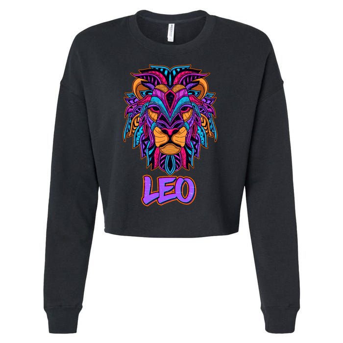 Colorful Abstract Lion Leo Zodiac Cropped Pullover Crew