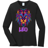 Colorful Abstract Lion Leo Zodiac Ladies Long Sleeve Shirt