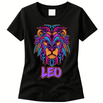 Colorful Abstract Lion Leo Zodiac Womens T-Shirt